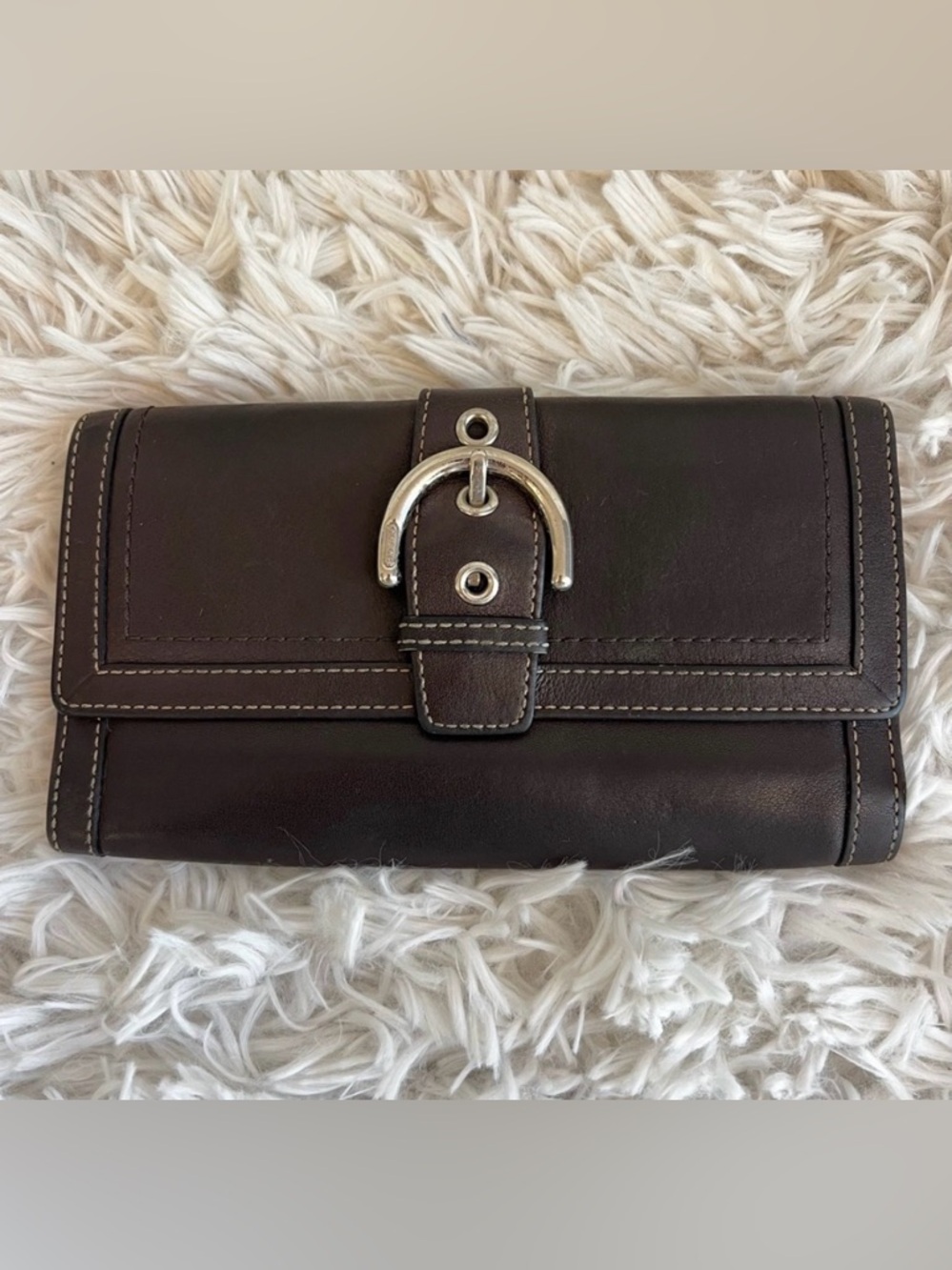 COACH Brown Leather Soho Silver Buckle Trifold Wallet